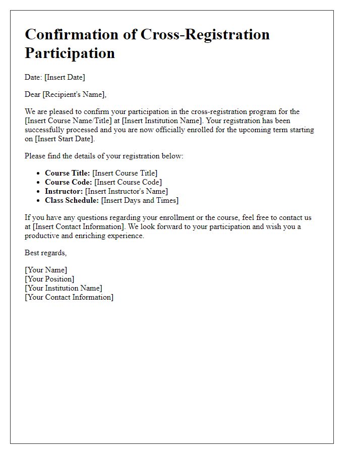 Letter template of confirmation for cross-registration participation