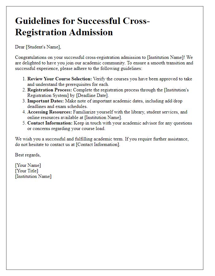 Letter template of guidelines for cross-registration successful admission