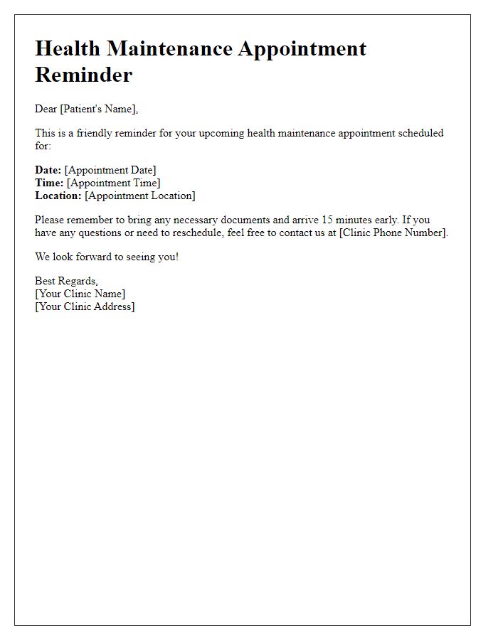 Letter template of health maintenance appointment reminder