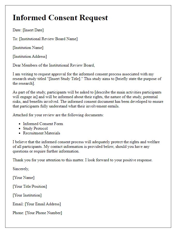 Letter template of informed consent request for institutional review board submission