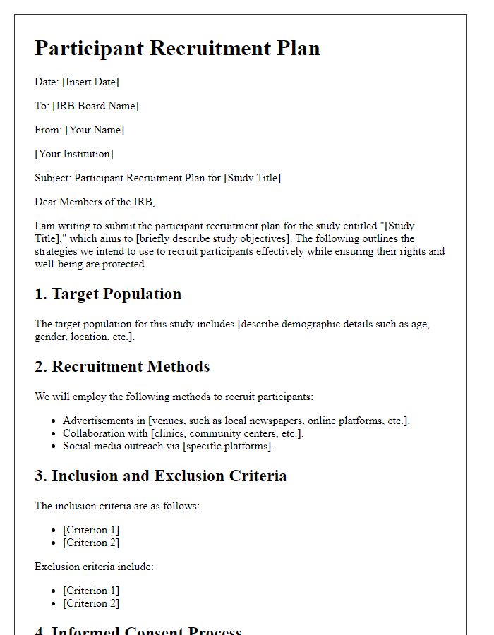 Letter template of participant recruitment plan for institutional review board submission