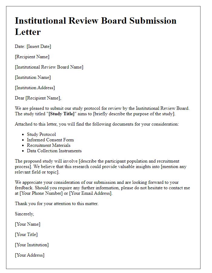 Letter template of study protocol submission for institutional review board