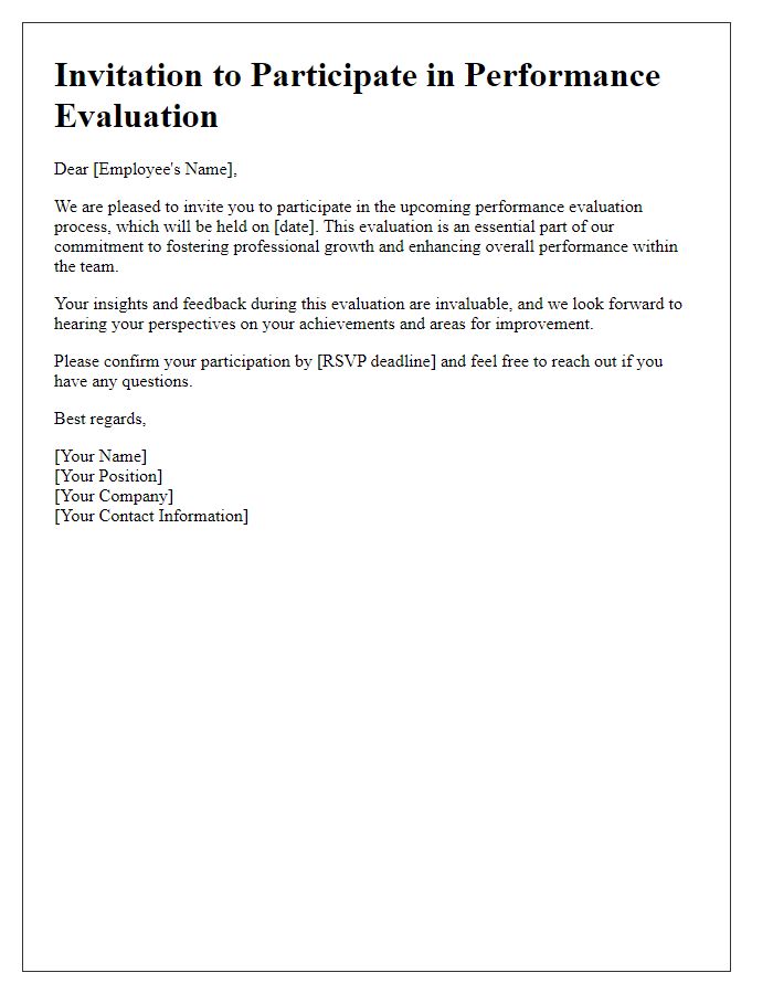 Letter template of invitation to participate in performance evaluation