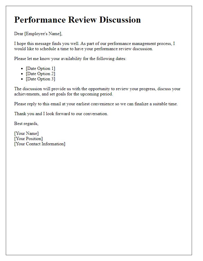 Letter template of performance review discussion scheduling