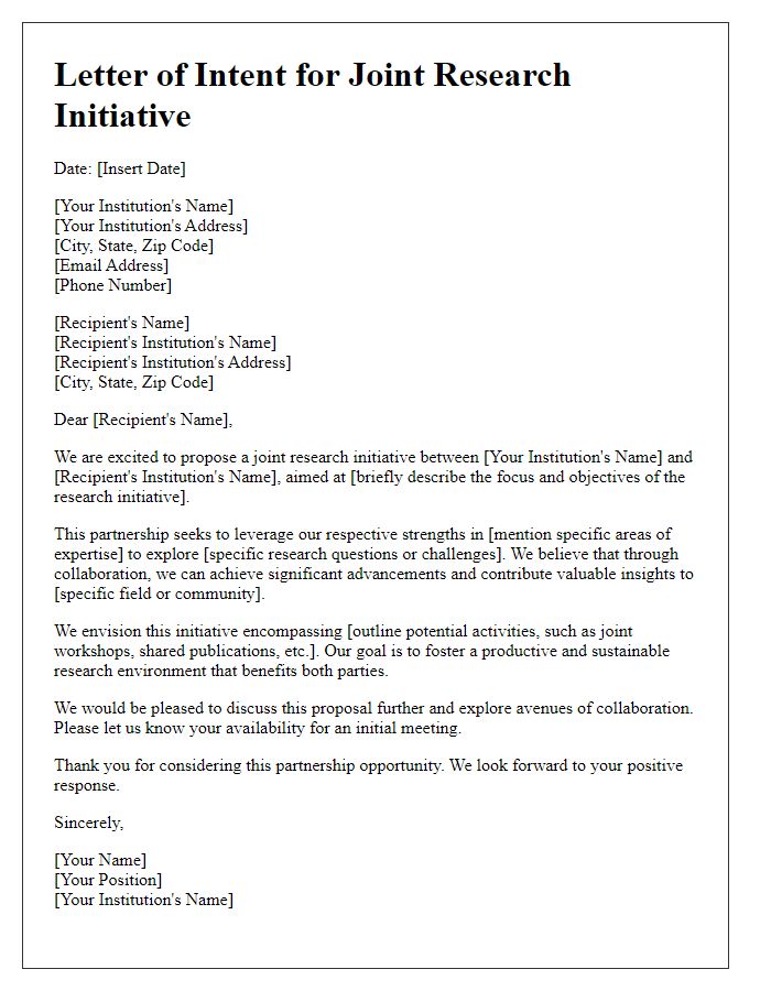 Letter template of joint research initiative for academic partnerships