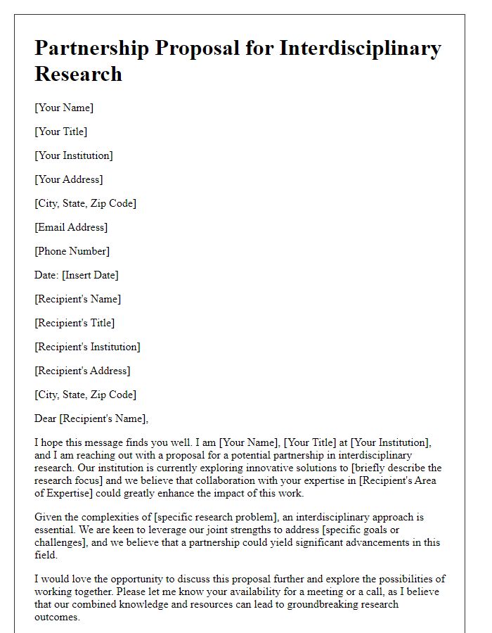 Letter template of partnership proposal for interdisciplinary research