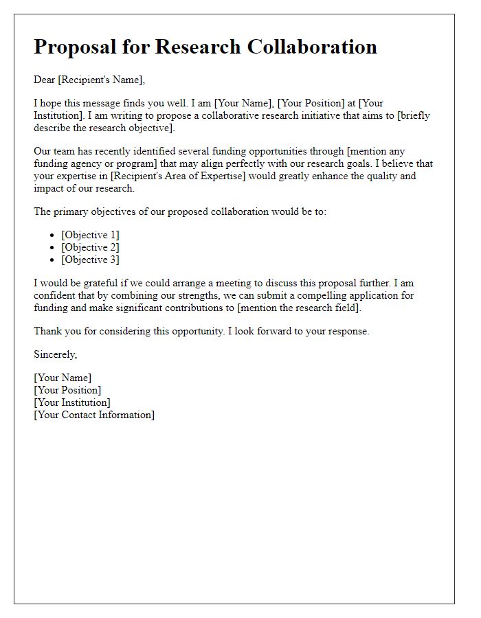 Letter template of research collaboration proposal for funding opportunities