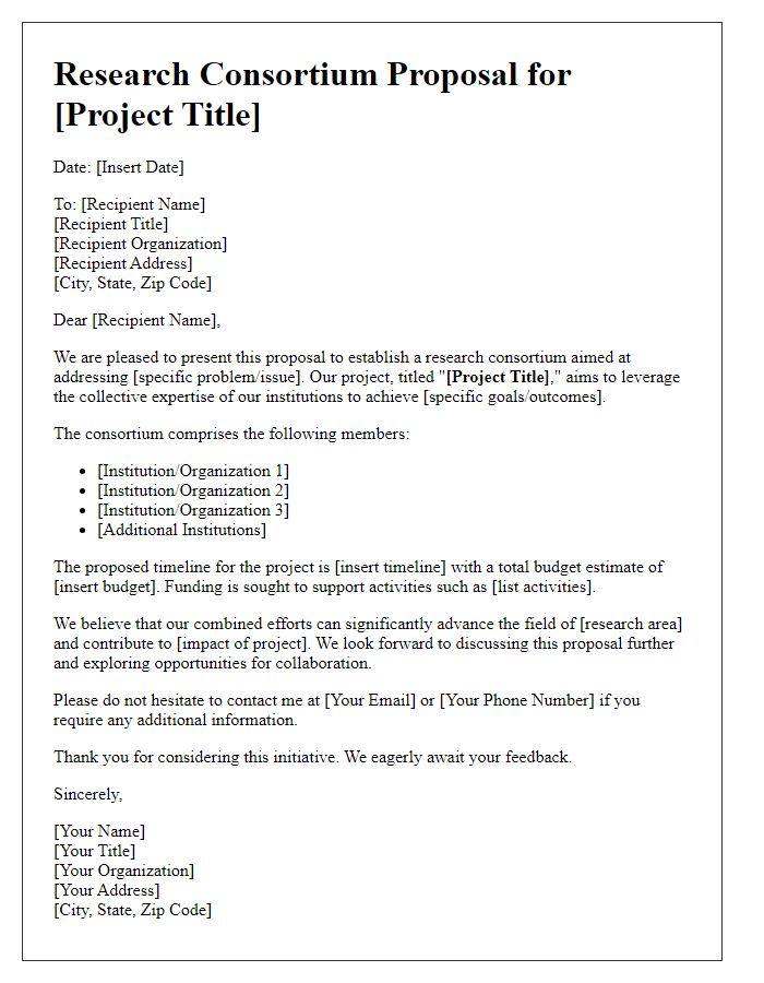 Letter template of research consortium proposal for large-scale projects