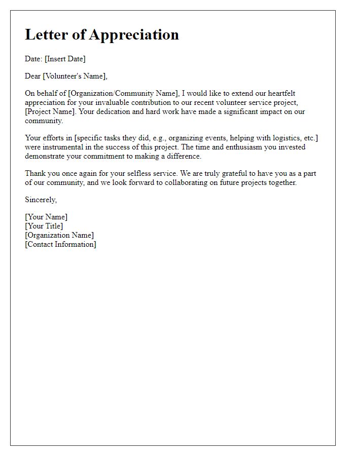 Letter template of appreciation for community volunteer service project