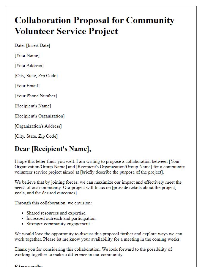 Letter template of collaboration proposal for community volunteer service project