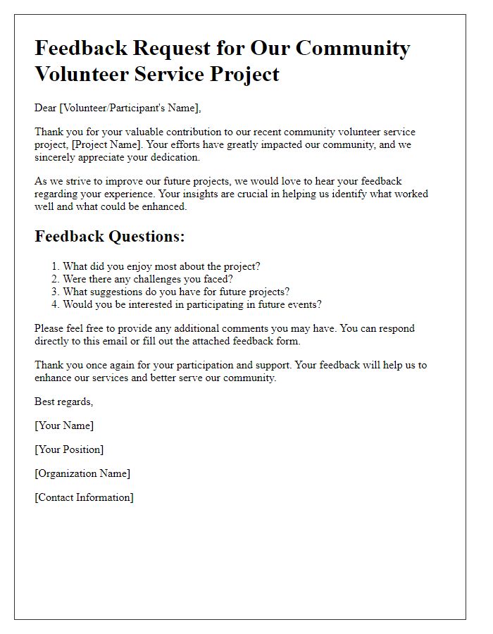 Letter template of feedback request for community volunteer service project