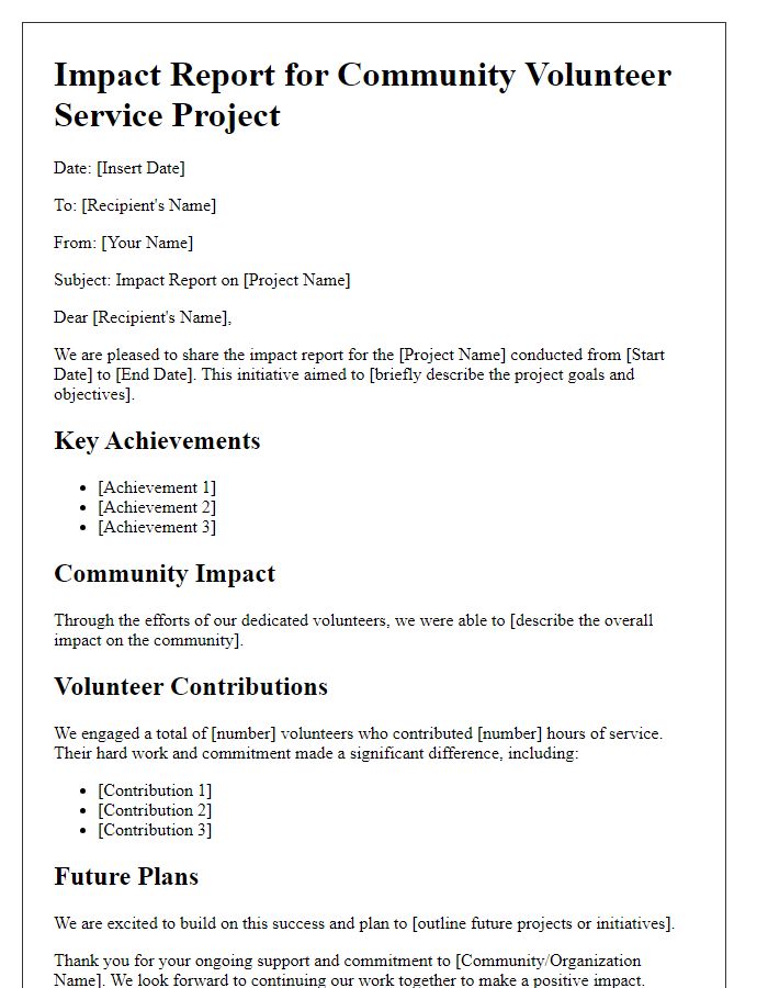 Letter template of impact report for community volunteer service project