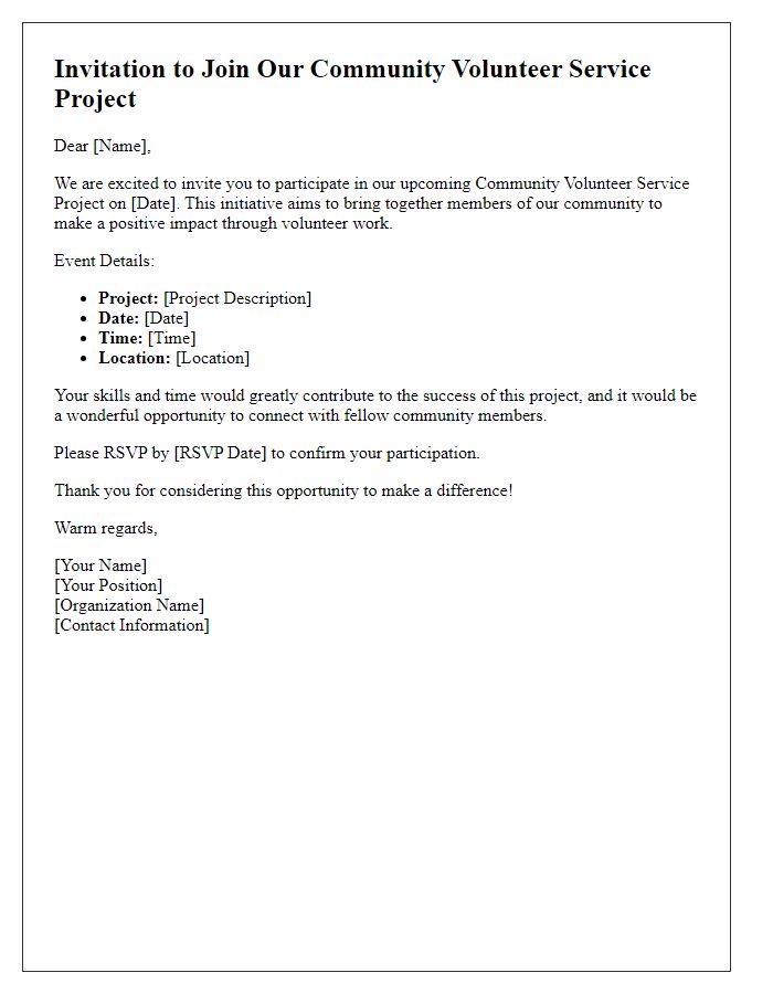 Letter template of invitation to join community volunteer service project