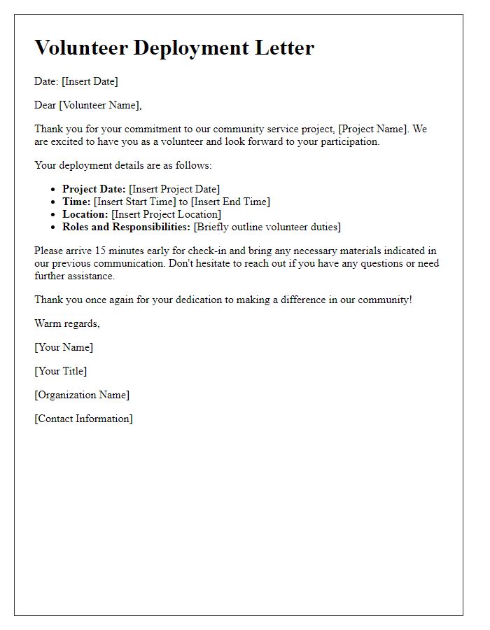 Letter template of volunteer deployment for community service project