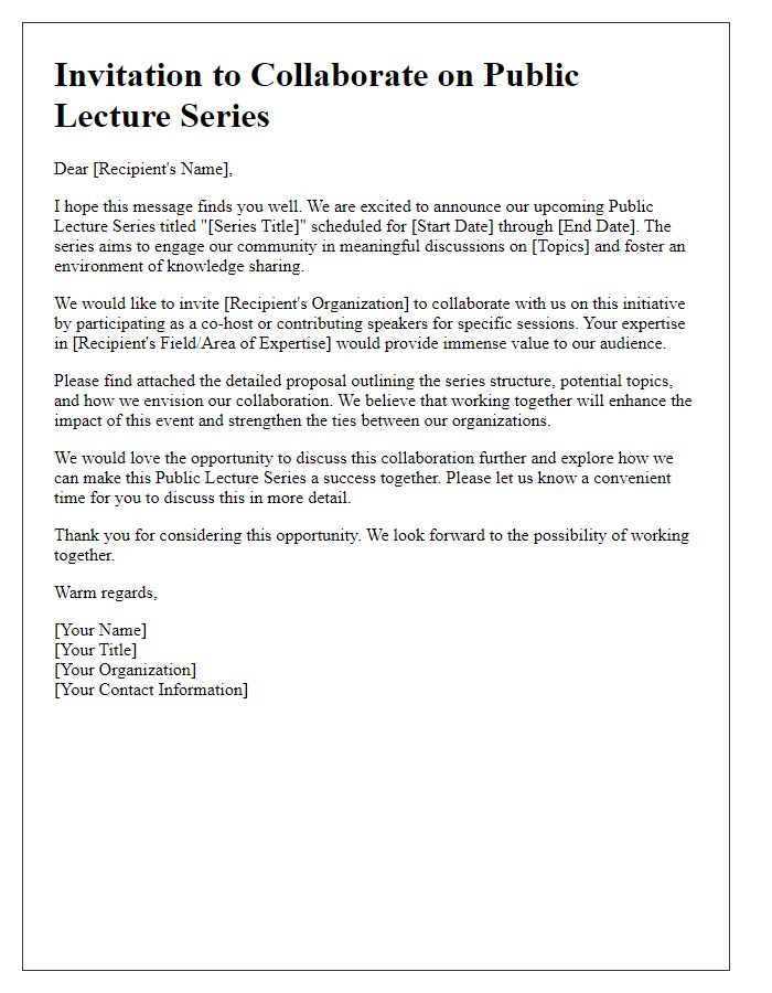 Letter template of collaboration invitation for public lecture series