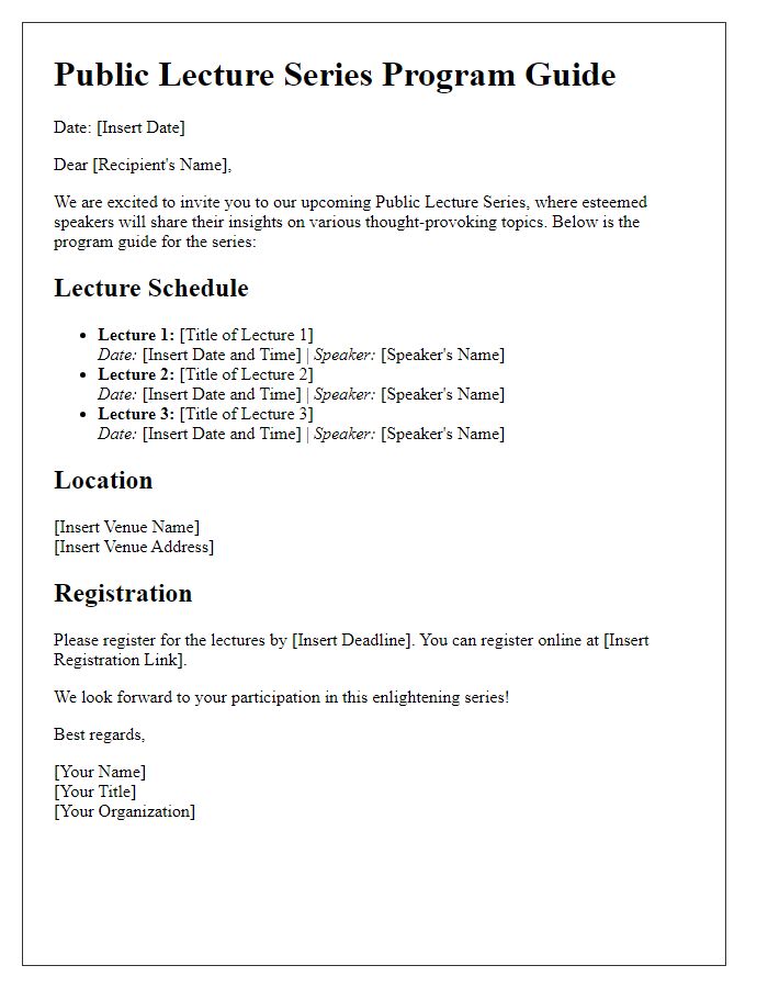 Letter template of program guide for public lecture series