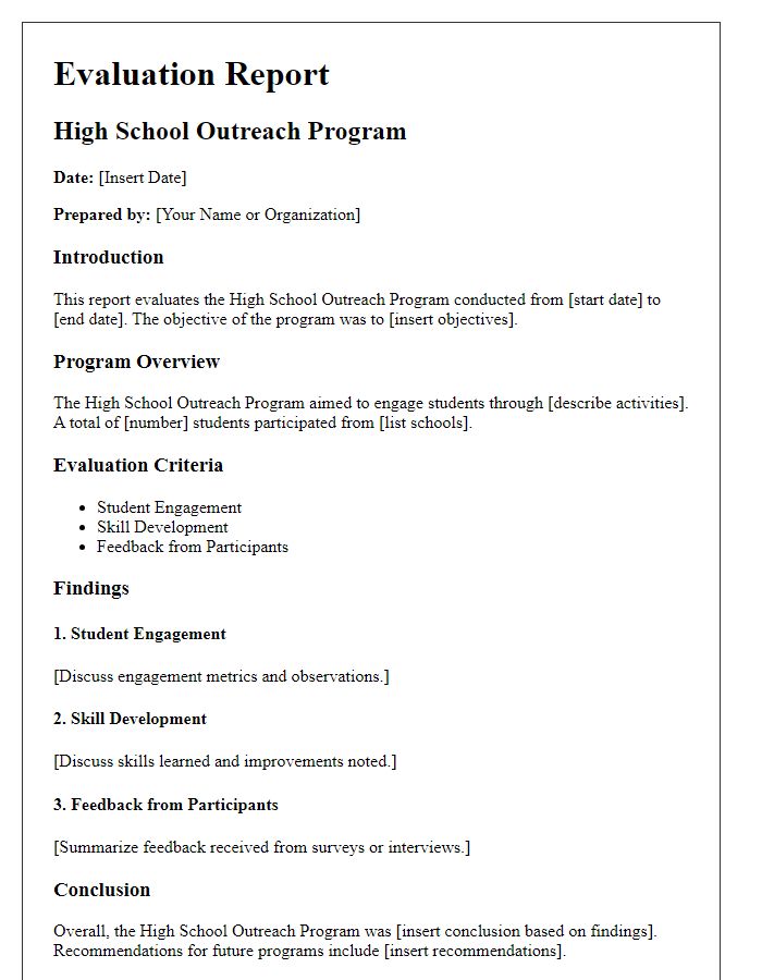 Letter template of evaluation report for high school outreach program