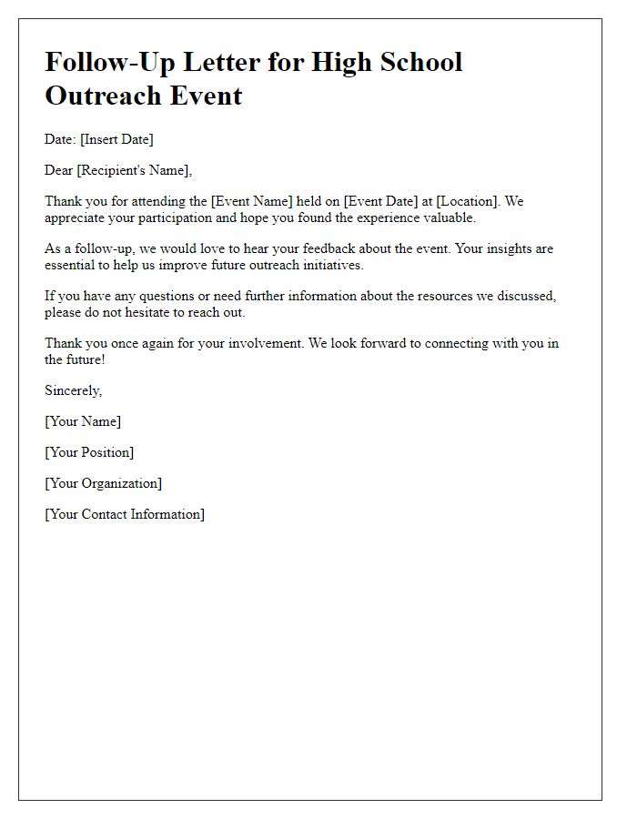 Letter template of follow-up for high school outreach event