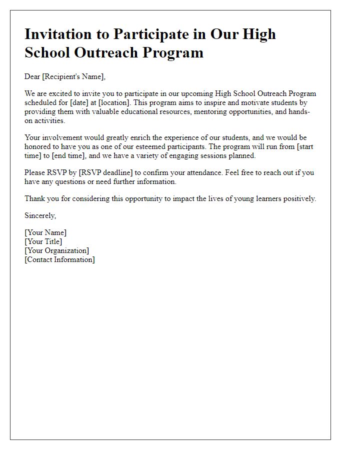 Letter template of invitation for high school outreach program participation