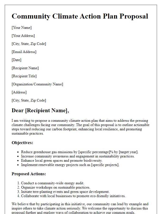 Letter template of community climate action plan proposal