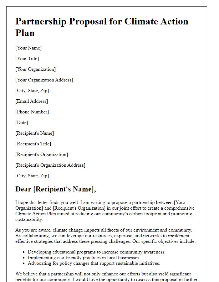 Letter template of nonprofit climate action plan partnership