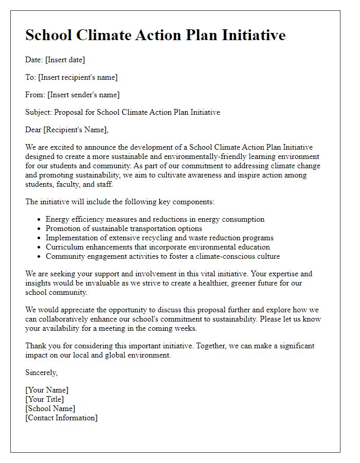 Letter template of school climate action plan initiative