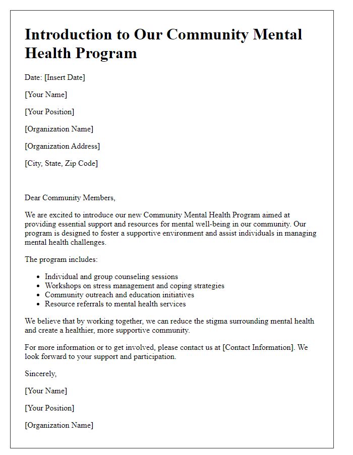 Letter template of community mental health program introduction