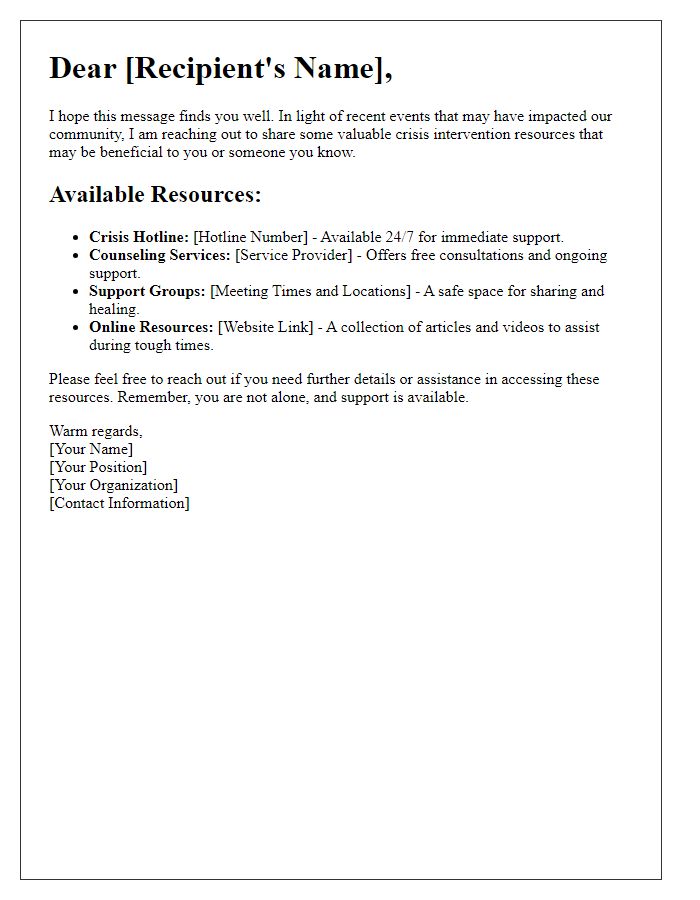 Letter template of crisis intervention resource sharing