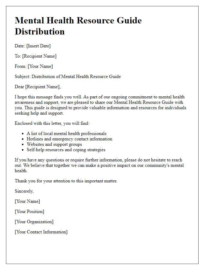 Letter template of mental health resource guide distribution