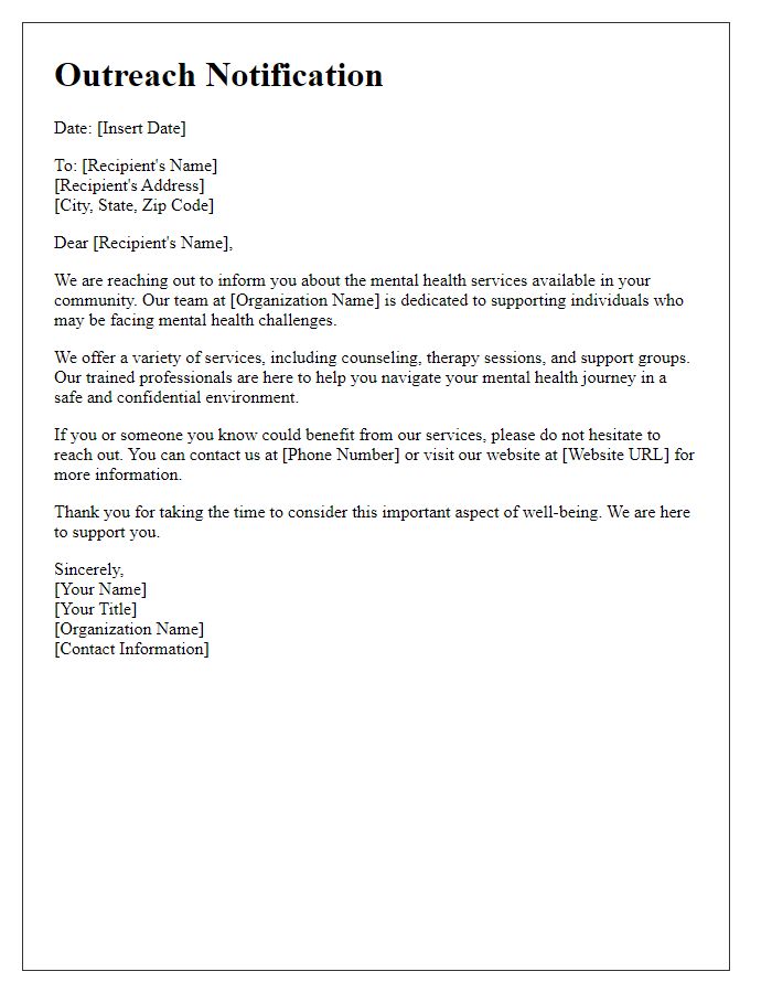 Letter template of mental health service outreach notification