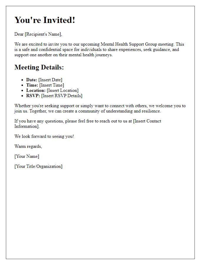 Letter template of mental health support group invitation