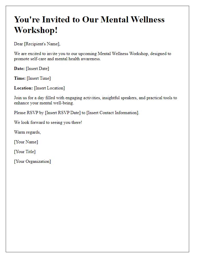 Letter template of mental wellness workshop invitation