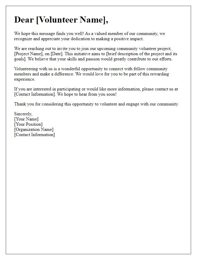 Letter template of community volunteer engagement appeal