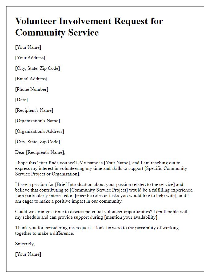 Letter template of volunteer involvement request for community service