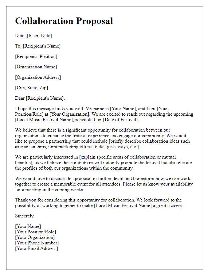 Letter template of collaboration proposal for local music festival