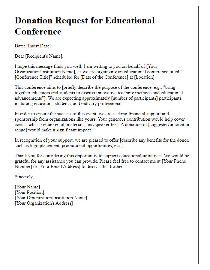 Letter template of donation request for educational conference