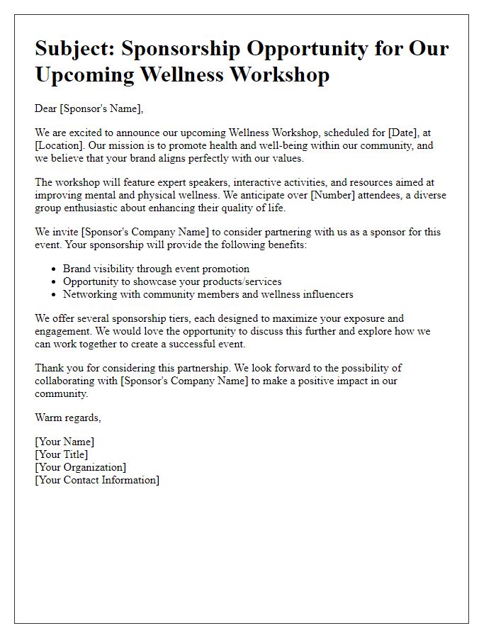 Letter template of sponsorship pitch for wellness workshop