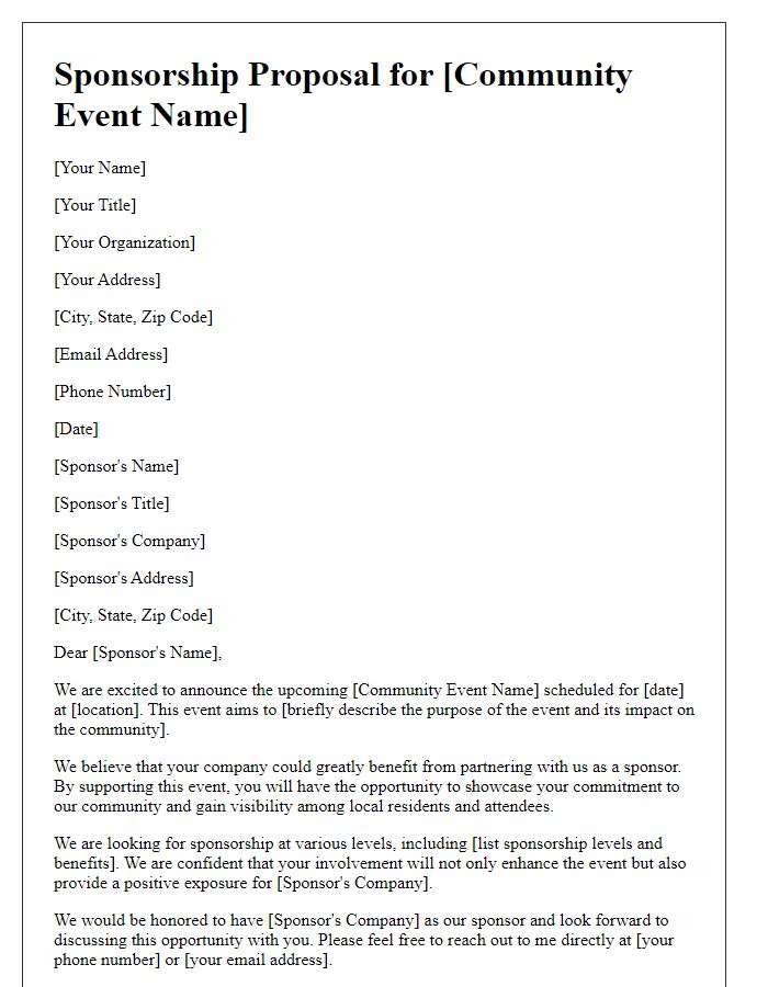 Letter template of sponsorship proposal for community event