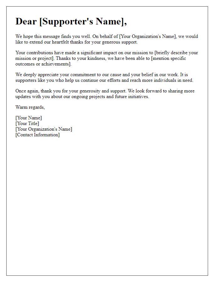 Letter template of acknowledgment to our charitable supporters