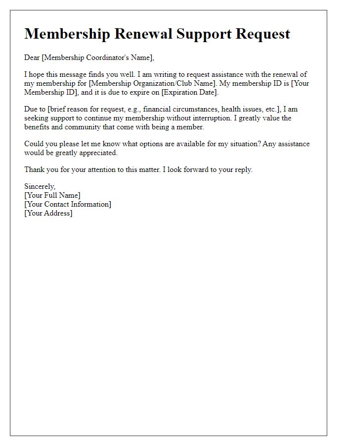 Letter template of Membership Renewal Support Request