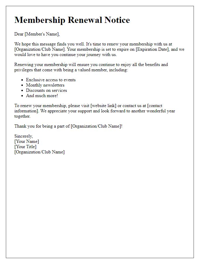 Letter template of Renewal Notice for Your Membership