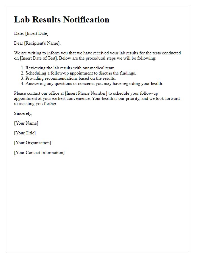 Letter template of procedural steps after receiving lab results.