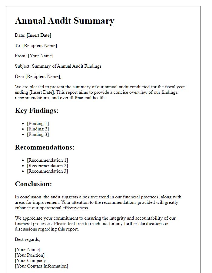 Letter template of annual audit summary communication