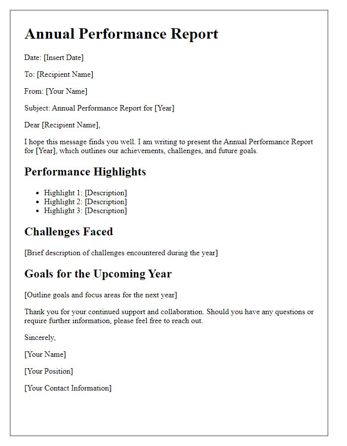 Letter template of annual performance report communication