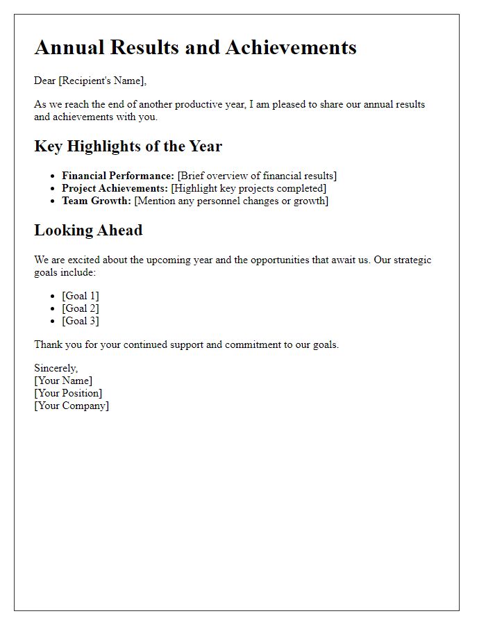 Letter template of annual results and achievements communication