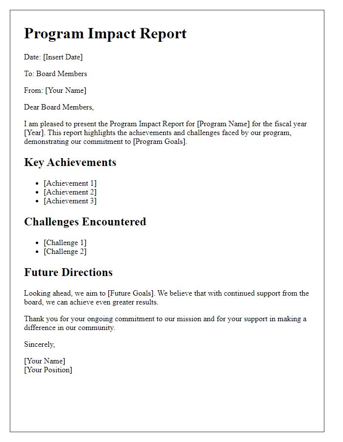 Letter template of program impact report for board members presentation