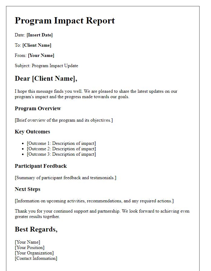 Letter template of program impact report for client updates