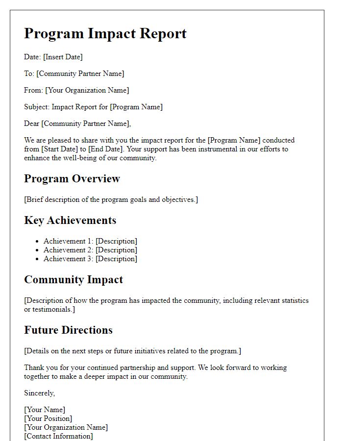 Letter template of program impact report for community partners distribution