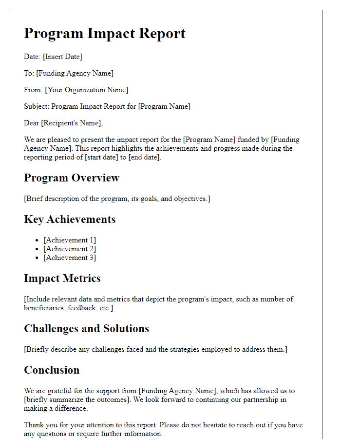 Letter template of program impact report for funding agencies communication