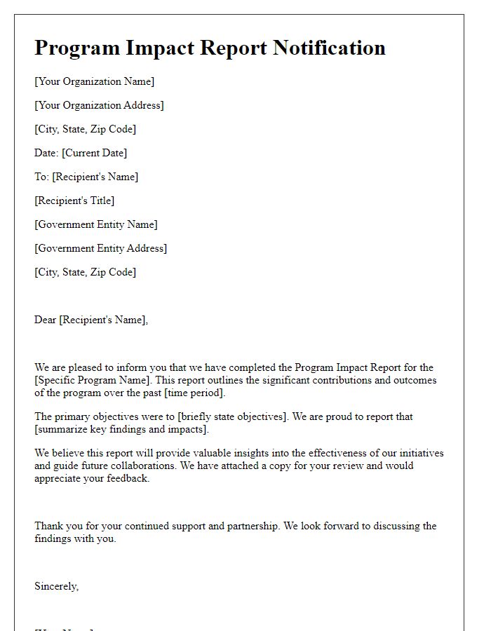 Letter template of program impact report for governmental entities notification